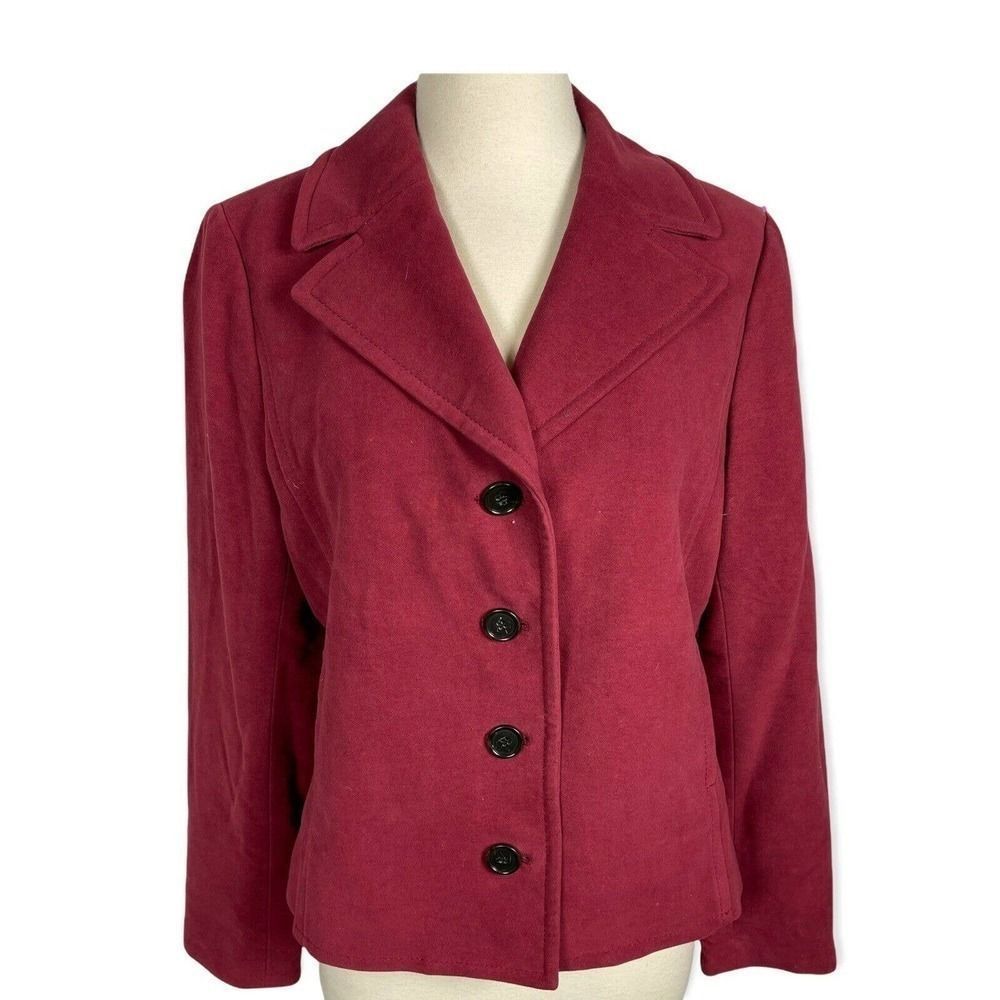 ANN TAYLOR blazer jacket 10 Burgundy Long Sleeve 4 Button